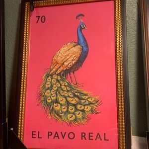 Blue & Pink Peacock Wall Art La Loteria Prints-  New Framed